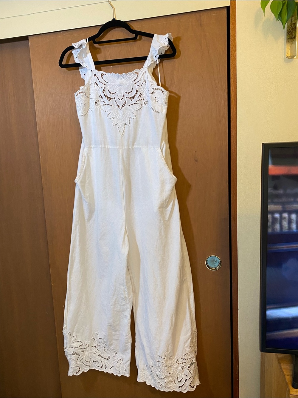 Anthropologie White Eyelet Cotton Jumpsuit